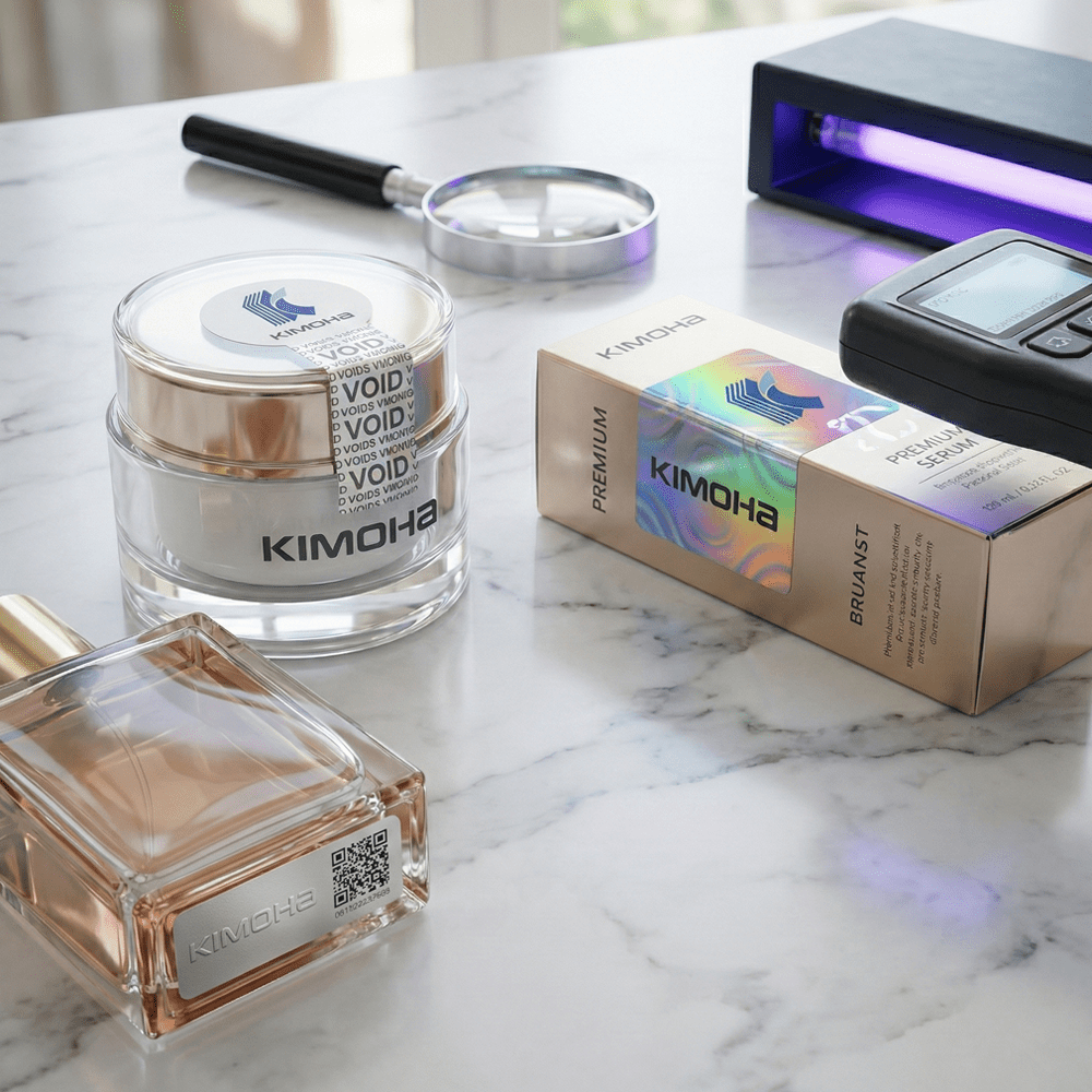 Testing tamper-evident VOID labels and anti-counterfeit stickers using UV light and magnifying glass